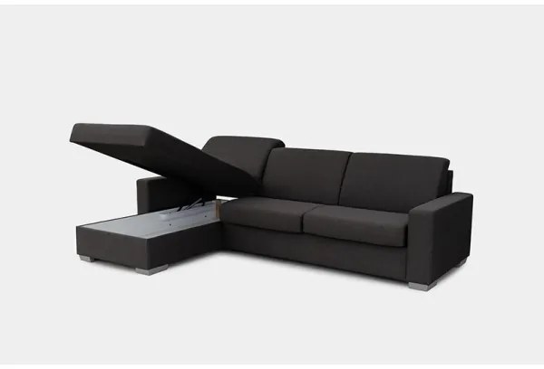 Ágyazható sarokkanapé tárolóval, L alakú, LEKA lv., barna