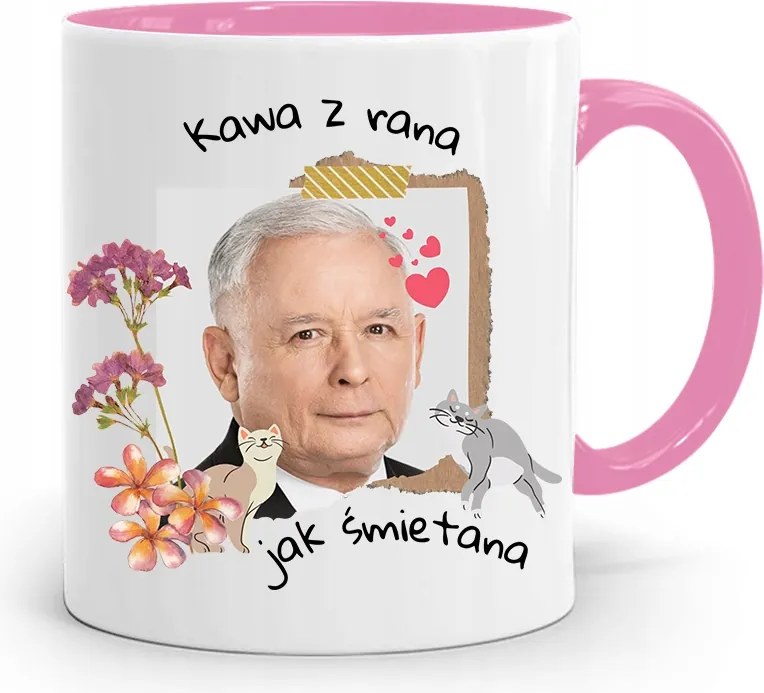 Rózsaszín Vicces Bögre Jaroslaw Kaczynski fényképes nyomattal