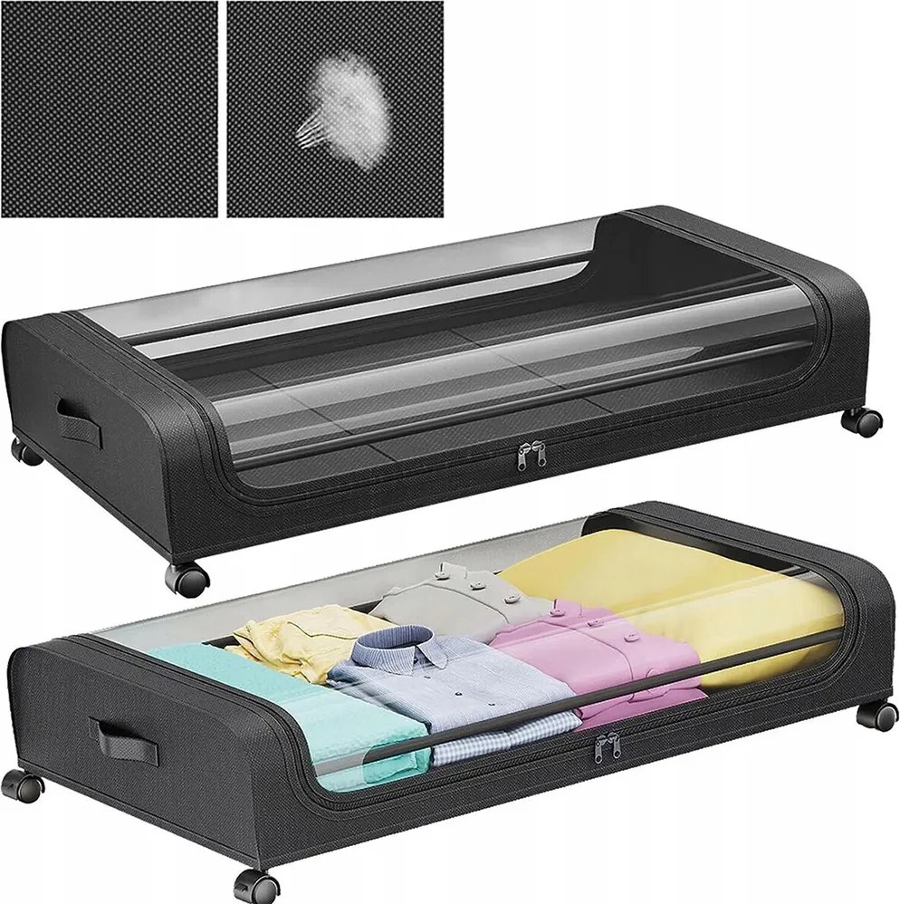 Organizer Gurulós Tároló Ágy Alá Szekrény Fekete 2db