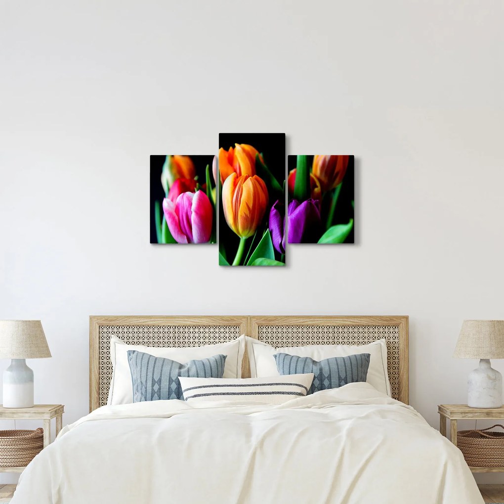 Tulipánok képe fekete alapon (90x60 cm)