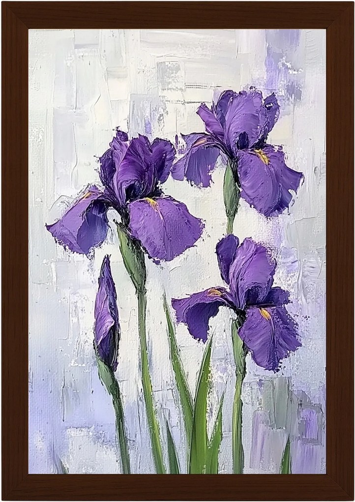 Poszter Keret Fa Olaj Impasto Természet Kert Lila Íriszek 40x60