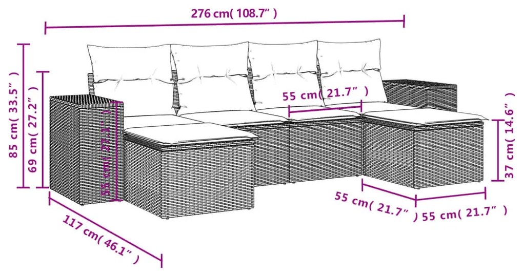 6 részes bézs polyrattan kerti ülőgarnitúra párnával