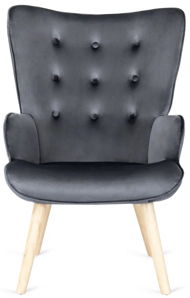 Füles Fotel Lábtartóval Szürke Bársony Kárpittal. LOZANO 2