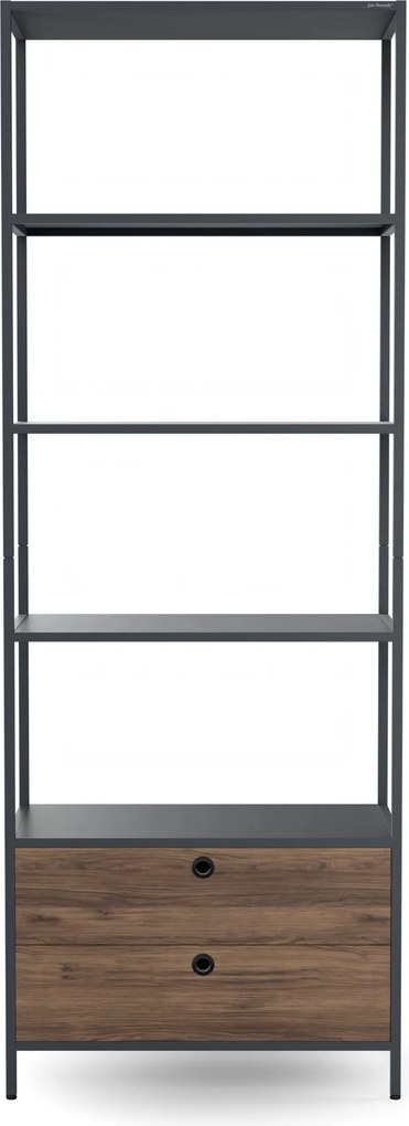 Polc fiókokkal irodába, iratrendezőkhöz és dokumentumokhoz, nyitott polcok, fém, antracit/dió, 800x2200x400 mm: ARIEL Eco Design