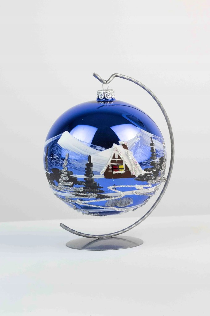 Kék csillogó gömb karácsonyra állványon 120