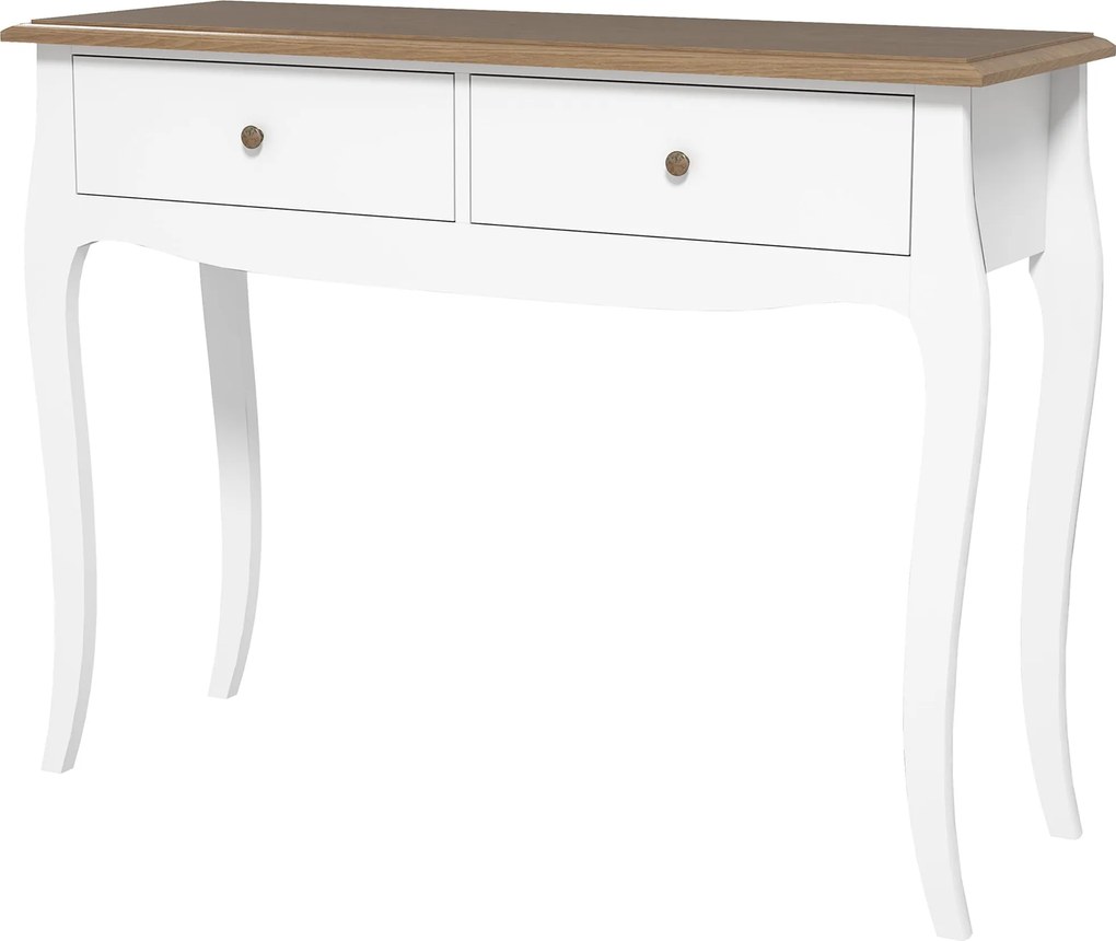 HOMCOM 2 Fiókos Francia Stílusú Konzolasztal Előszobának, Hálószobának, Nappalinak 100x35x76.5 cm Fehér és Sötétbarna | Aosom