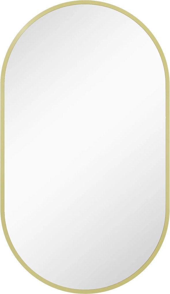 HOMCOM Ovális Fürdőszoba Tükör 40x70 cm Alumínium Kerettel Dekoratív Fali Tükör Vízszintesen vagy Függőlegesen a Nappaliba, Bejáratba, Előszobába Aran