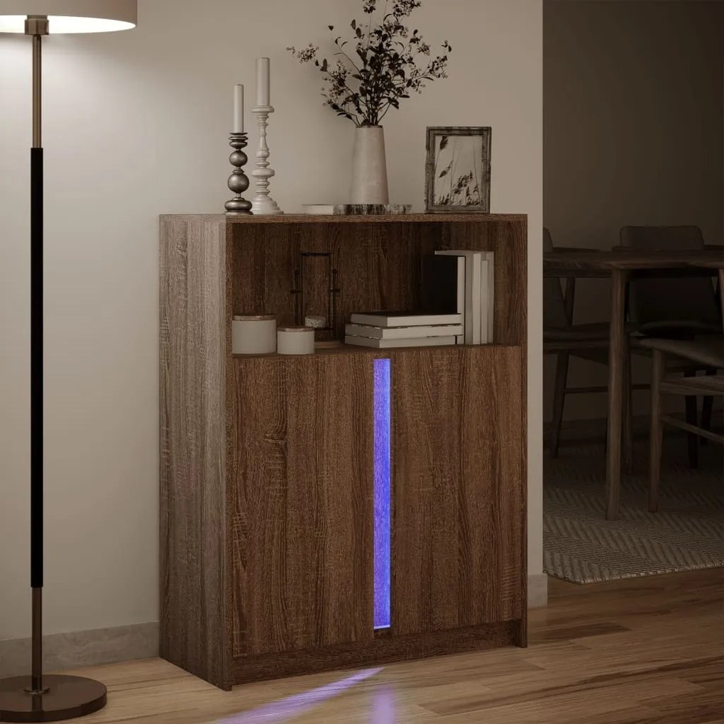 barna tölgy szerelt fa tálalószekrény LED-del 77x34x100 cm