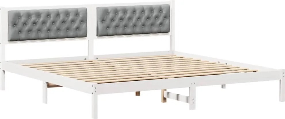 vidaXL Ágykeret fejtámlával Világosszürke 200 x 200 cm Tömör fenyőfa
