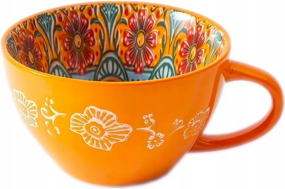 Bögre Nagy 420ml Kerámia Virágok Kávé Tea Népi Gyógynövények