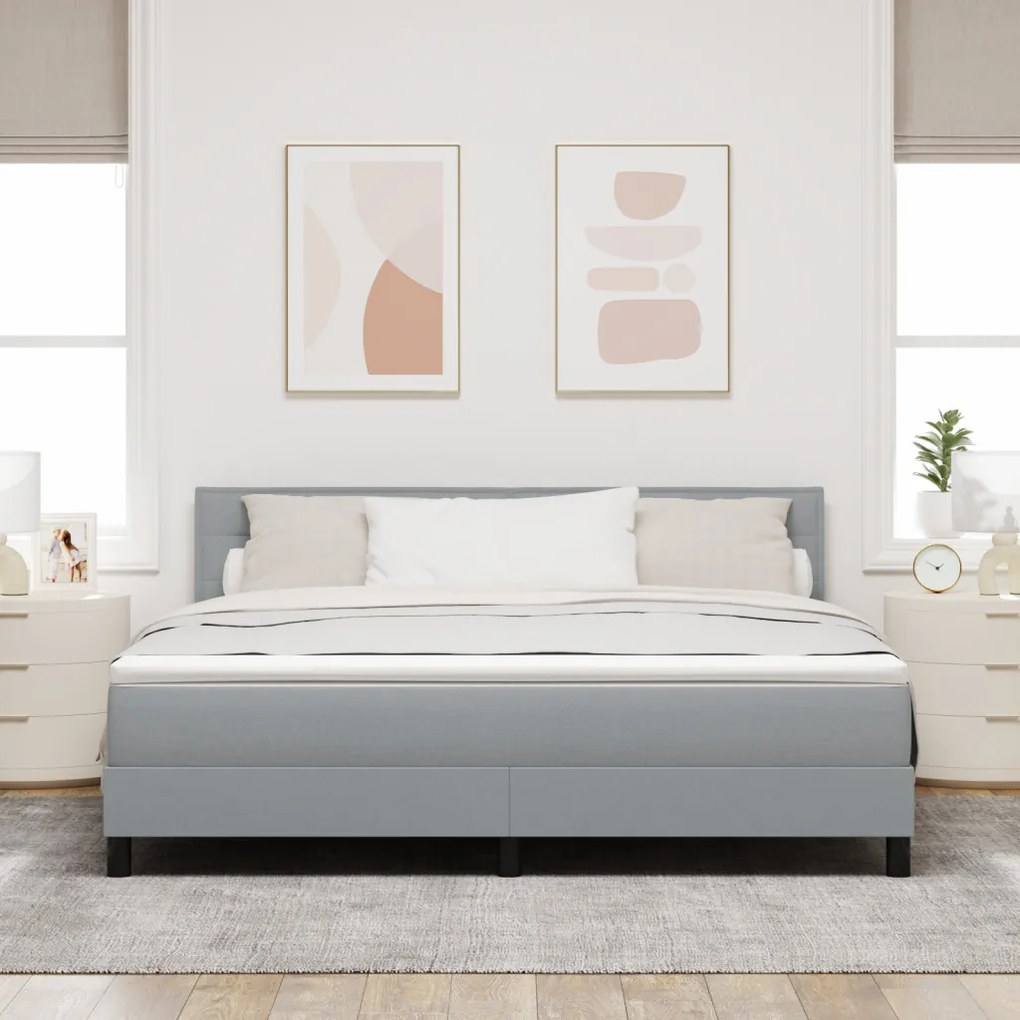 Boxspring ágy matraccal, világosszürke, 180x200 cm, szövet