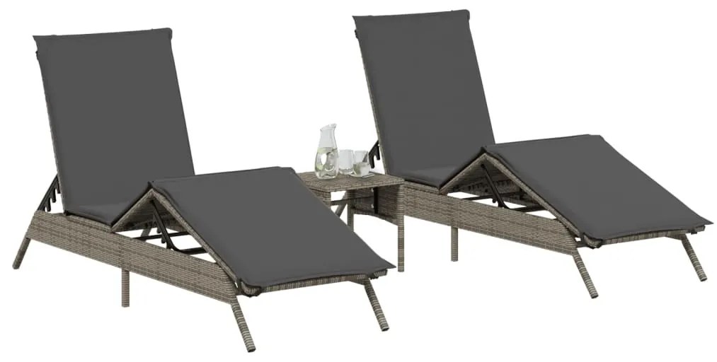 2 db világosszürke polyrattan napozóágy párnával