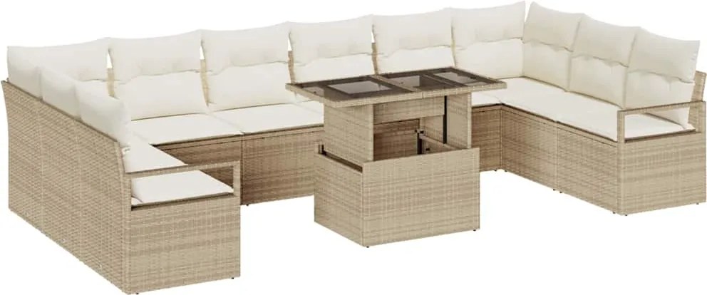 vidaXL Kerti Kanapé Szett párnával 11 pcs bézs és krémszínű polirattan