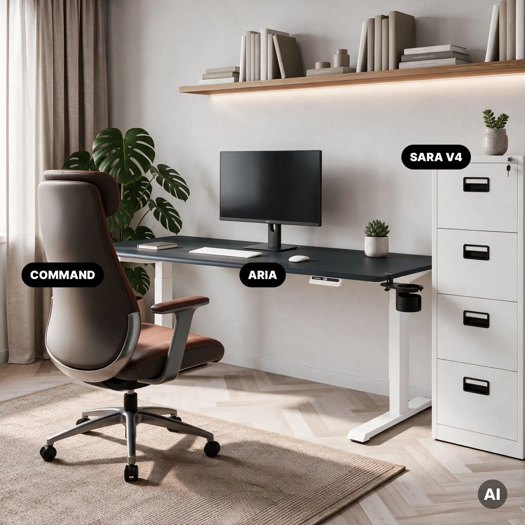 Elektromos, állítható magasságú, ergonomikus, fehér-antracit íróasztal,1600x800 mm: ARIA