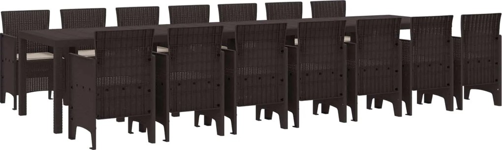 vidaXL Kerti étkező szett párnákkal párnával 15 pcs Barna PP