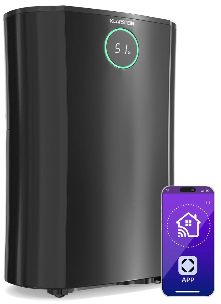 Klarstein DryFy ProConnect 16L párátlanító, 16 l/nap, 18 m², WiFi, App, LED kijelző, 24 órás időzítő