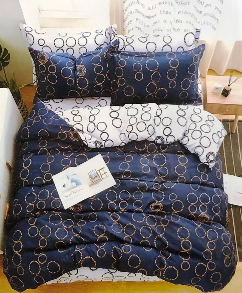 Sötétkék CIRCLES fotó ágynemű 140x200 cm 7 szett csomag Ágynemű mérete: 140x200 cm, A csomag tartalma: 7 Készletcsomagolás