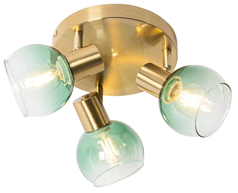 Art Deco mennyezeti lámpa arany zöld üveggel 3-lámpás - Vidro