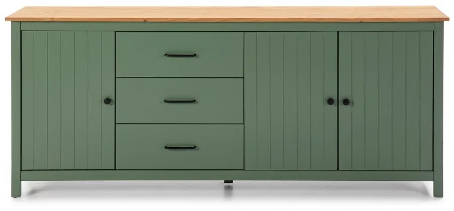 Zöld-natúr színű borovi fenyő alacsony komód 190x80 cm Miranda – Marckeric