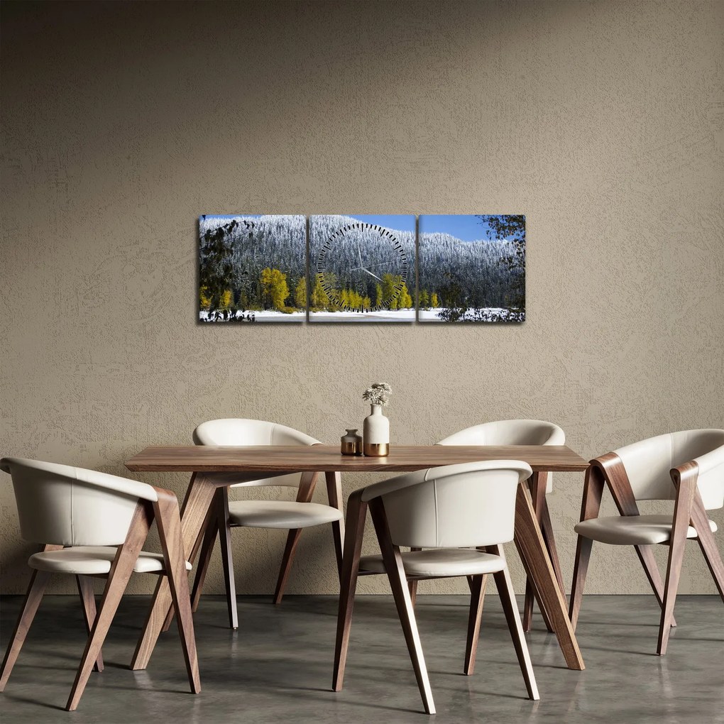 Kép - havas hegyek télen (órával) (90x30 cm)