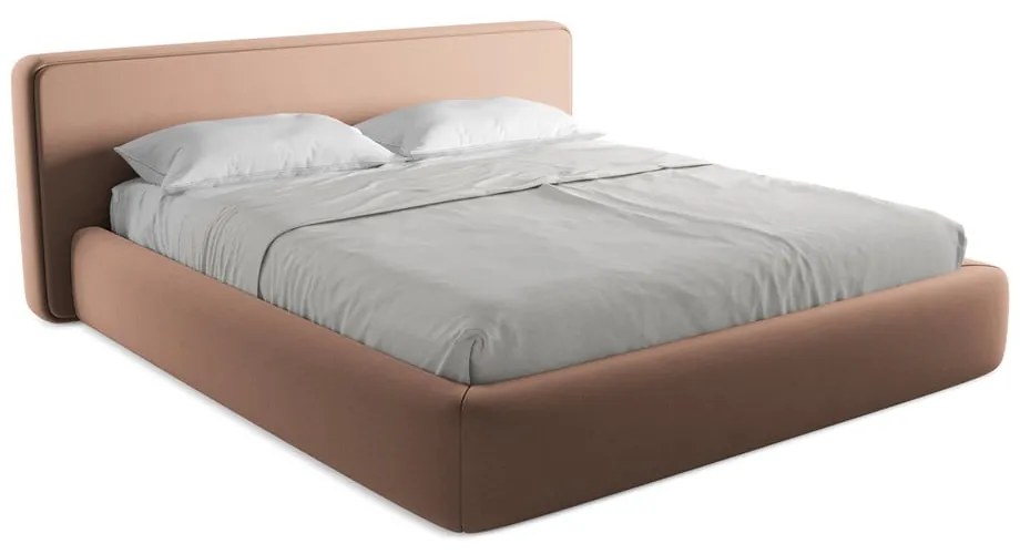 Világos rózsaszín kárpitozott ágyneműtartós franciaágy ágyráccsal 180x200 cm Kiana – Makamii