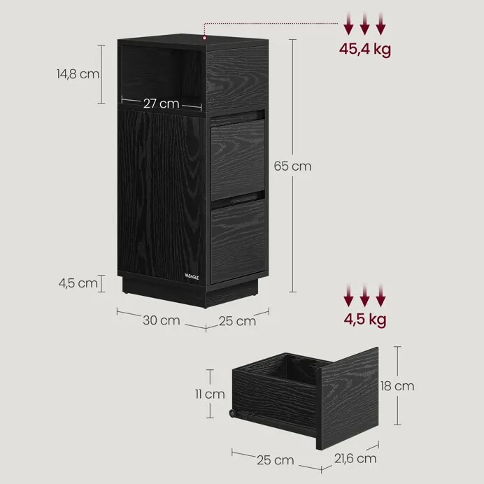 Tárolóasztal 25×30 cm, MDF, Fa Mintás. ANT-E1065 BK