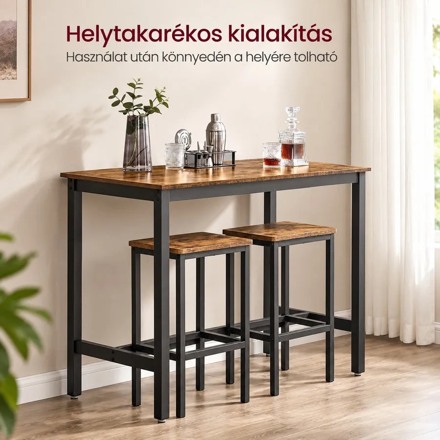 Bárasztal 2 bárszékkel, konyhai bárpult szett 120 x 60 x 90 cm