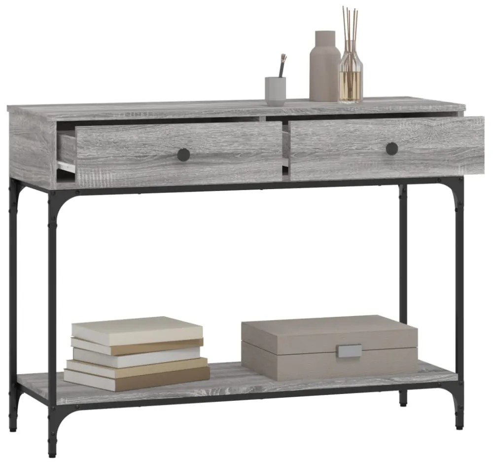 szürke sonoma színű szerelt fa konzolasztal 100 x 34,5 x 75 cm