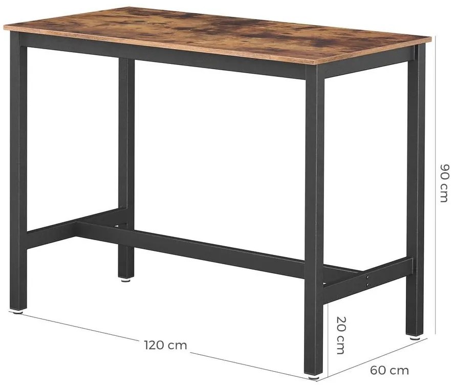 Bárasztal, stabil magas asztal 120 x 60 x 90 cm