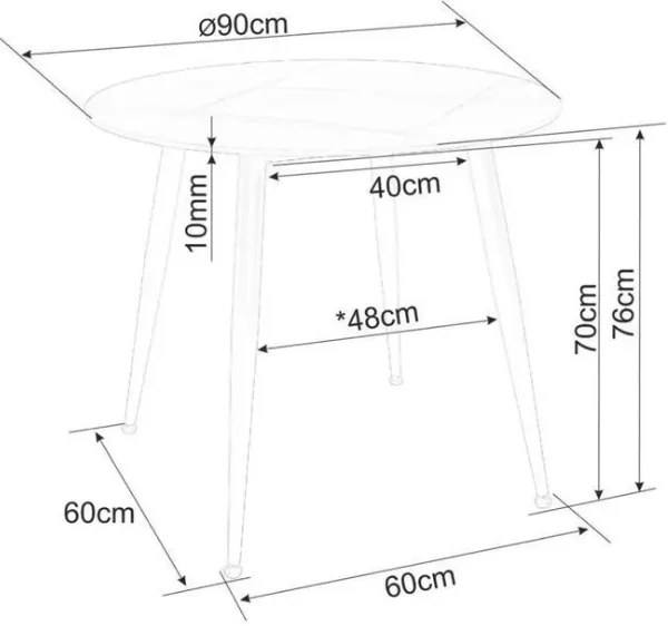 Kerek étkezőasztal RION 90 cm kerámialappal, fehér márvány