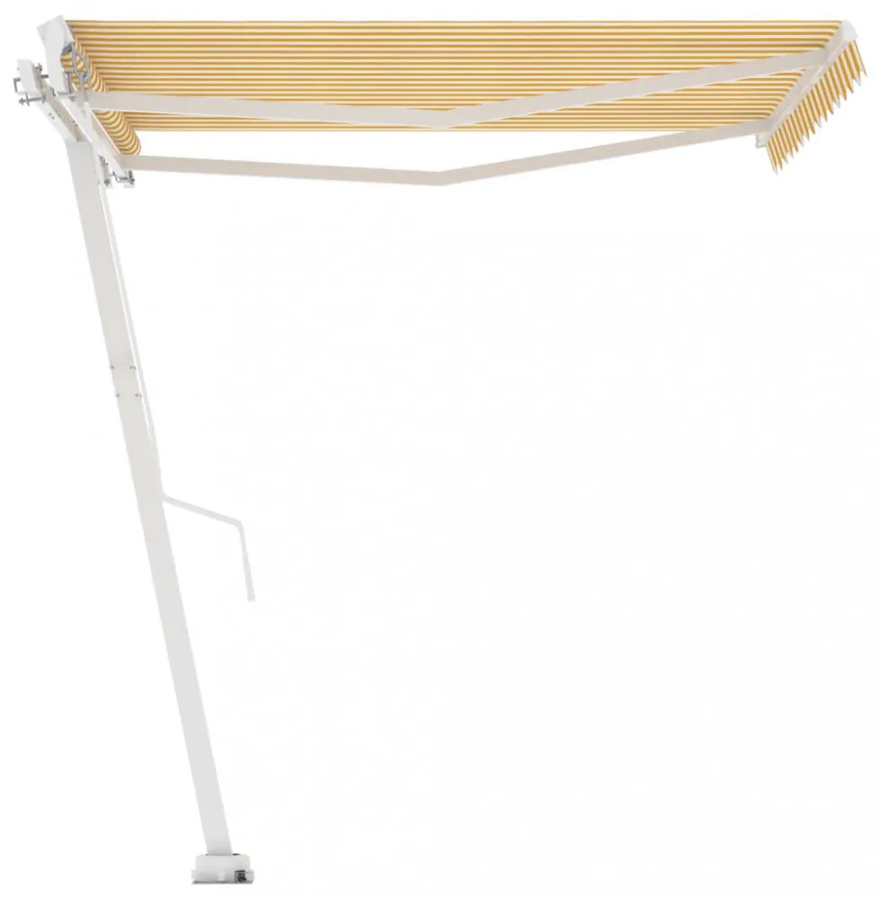 sárga-fehér kézzel kihúzható póznás napellenző 350 x 250 cm