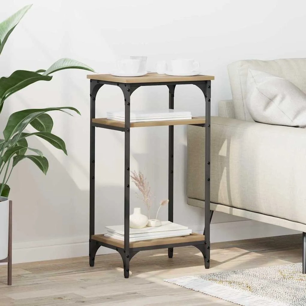 Oldal asztal polcokkal kézműves tölgy 40 x 30 x 75 cm Faanyag