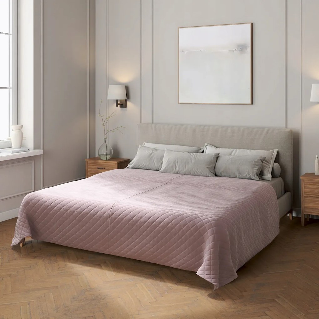 Dekoria Rombusz mintás steppelt ágytakaró rózsaszín színben