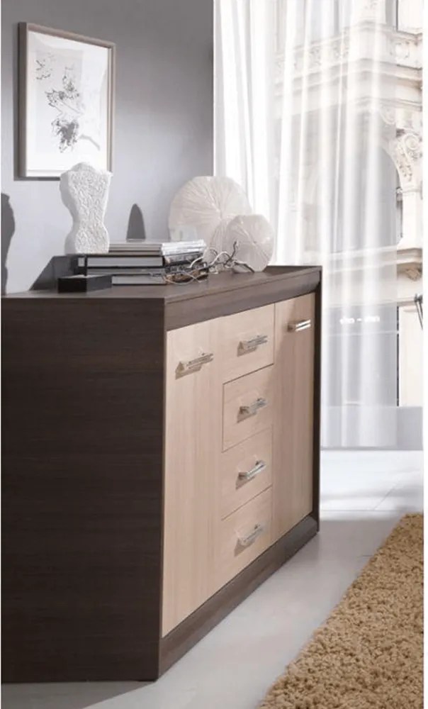 Komód, DTD/MDF, tölgy világos/tölgy sötét, KORINA