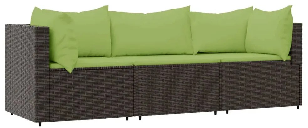 3 részes barna polyrattan kerti ülőgarnitúra párnával
