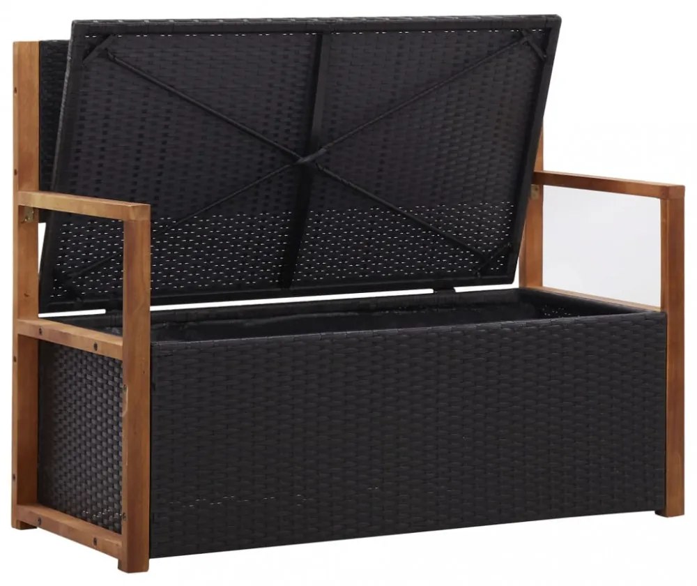 fekete polyrattan és tömör akácfa tárolópad 115 cm