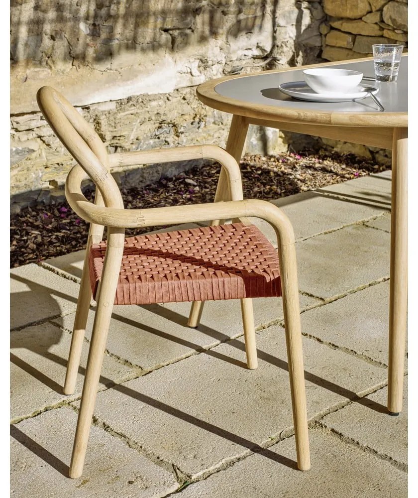 Sheryl eukaliptuszfa kerti szék terrakotta színű húrozással - Kave Home