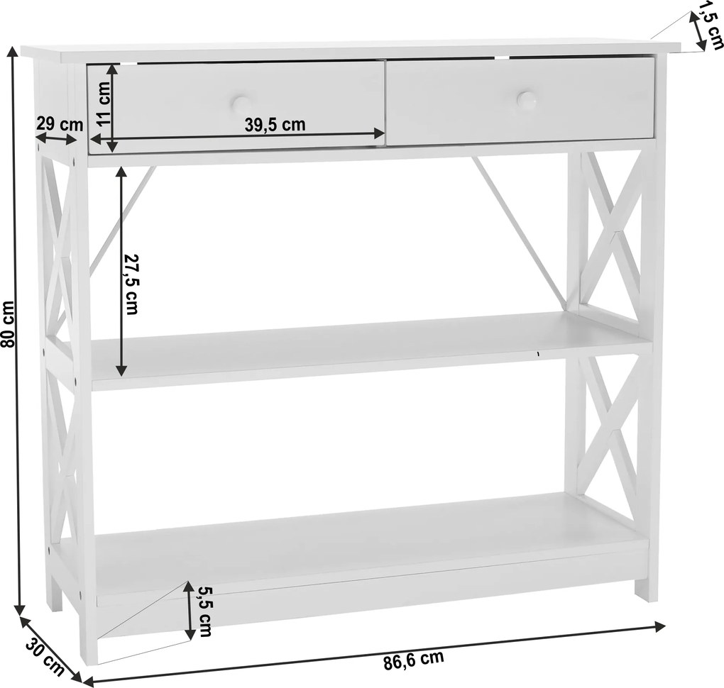 Konzolasztal, fehér, LOMIR