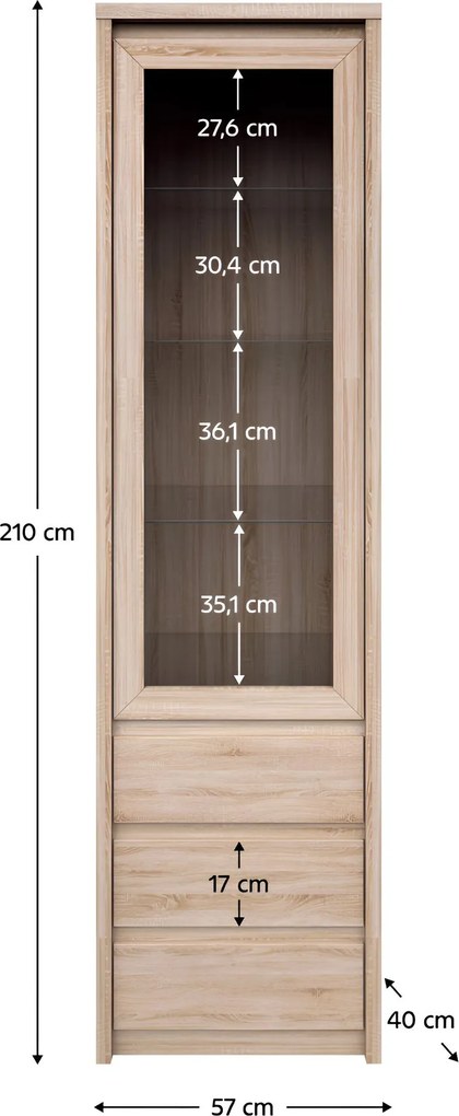 Vitrines szekrény, DTD laminált, tölgy sonoma, NORTY TYP 4