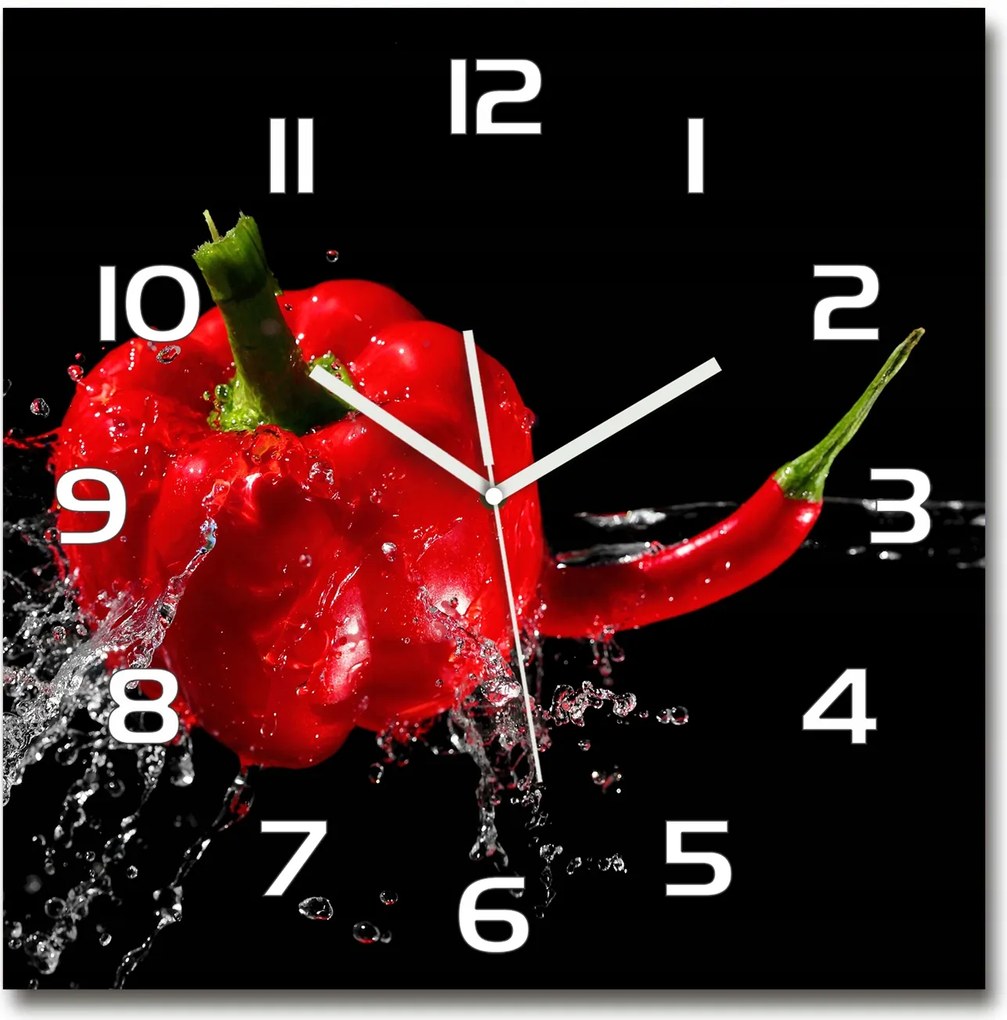 Nagy üveg falióra Piros paprika 60x60