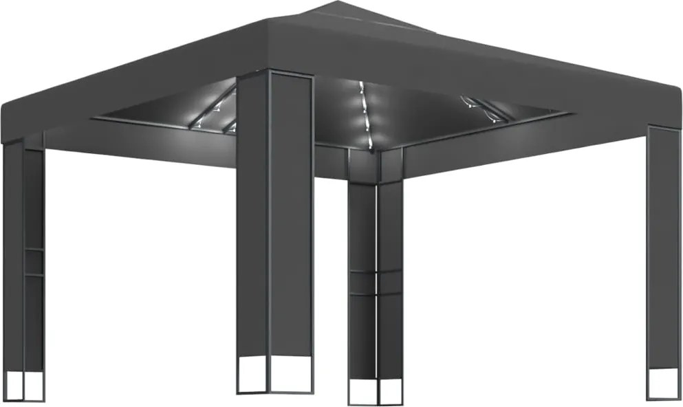 vidaXL antracitszürke dupla tetős pavilon LED fényfüzérrel 3 x 3 m