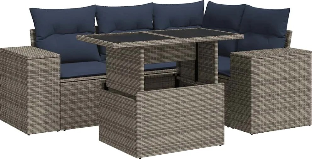 vidaXL 5 részes szürke polyrattan kerti ülőgarnitúra párnákkal