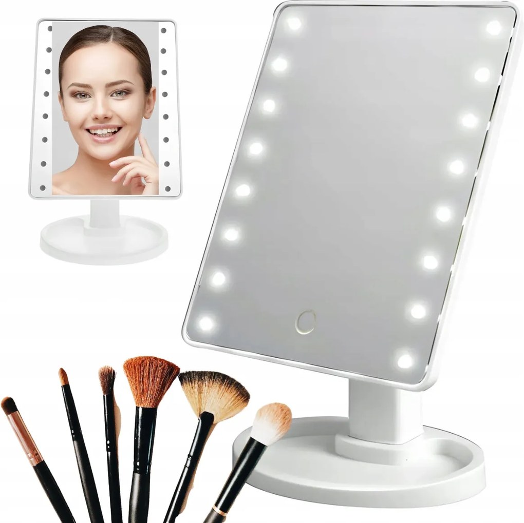 Kozmetikai Smink Tükör Megvilágított Led Forgatható Fehér