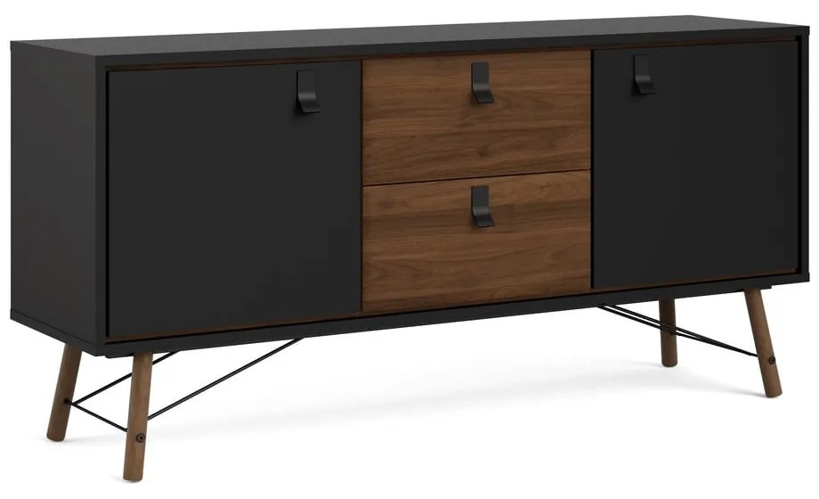 Fekete komód diófa dekorral 150x72x40 cm Ry – Tvilum