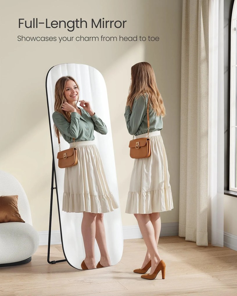 Teljes alakos tükör, állótükör lekerekített sarkokkal, fekete