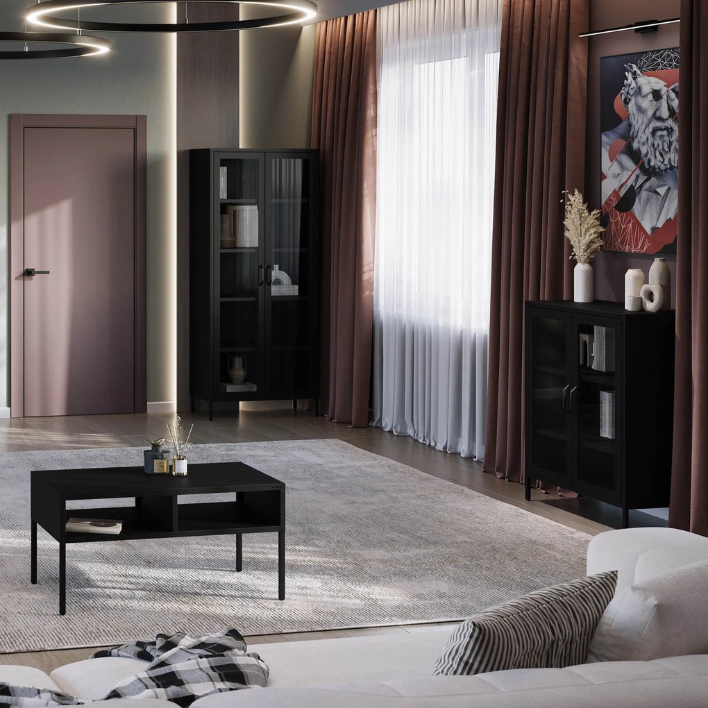 Fekete, téglalap alakú fém dohányzóasztal, 900x450x450 mm: MATTEO