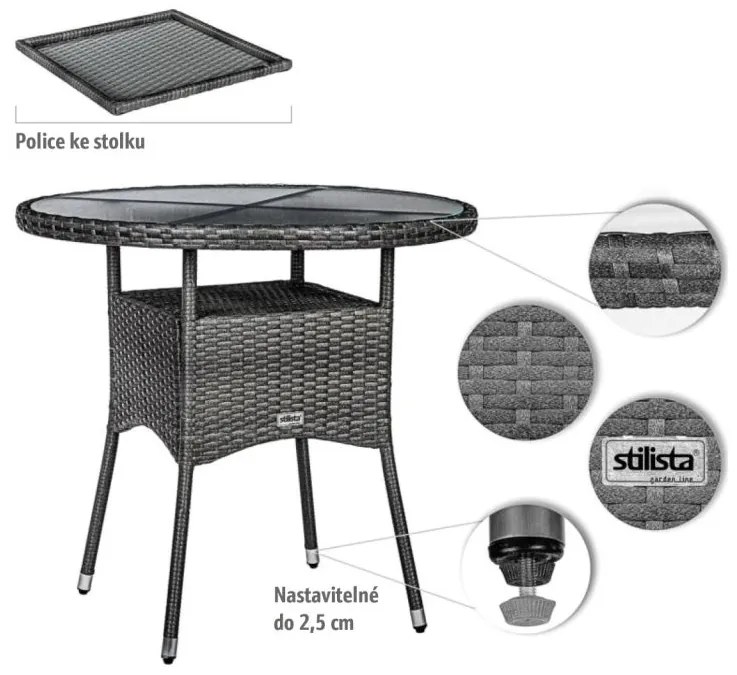 STILISTA Kerti asztal  80 x 80 x 75 cm polyrattan krém