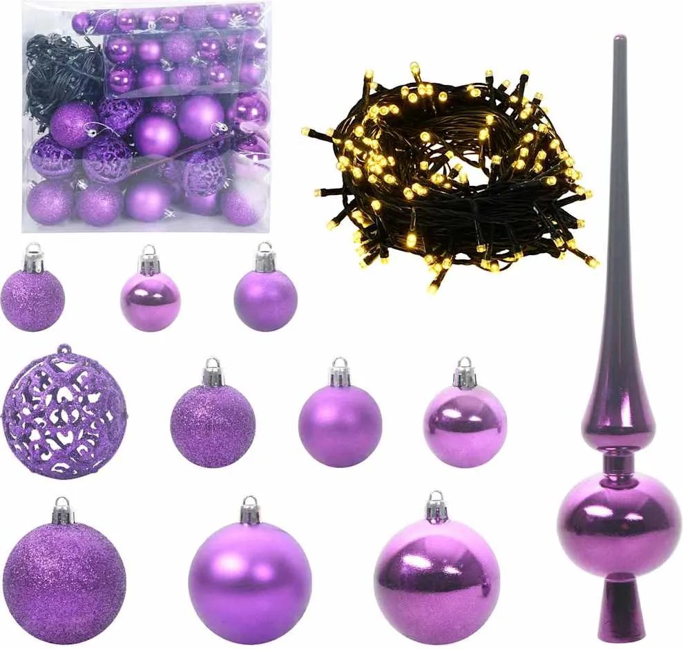 vidaXL Karácsonyi Díszgömb Készlet 300 LED-del 120 pcs Lila Műanyag