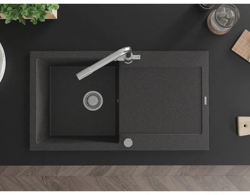 Mexen Leo, gránit mosogató 900x500x190 mm, 1 kamrás és Duero króm csaptelep, fekete foltos, 6501-76-671600-00