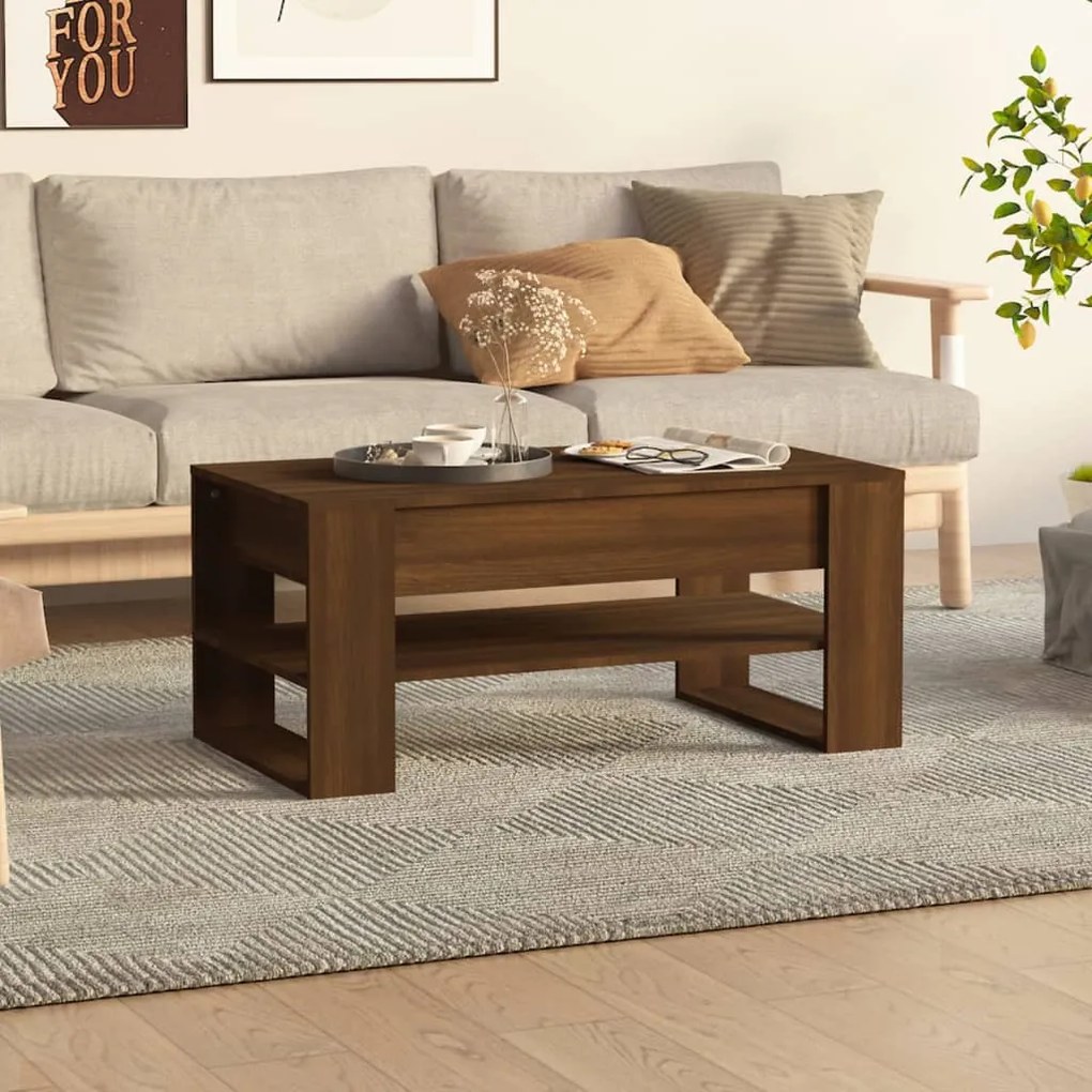 Barna tölgy színű szerelt fa dohányzóasztal 102x55x45 cm